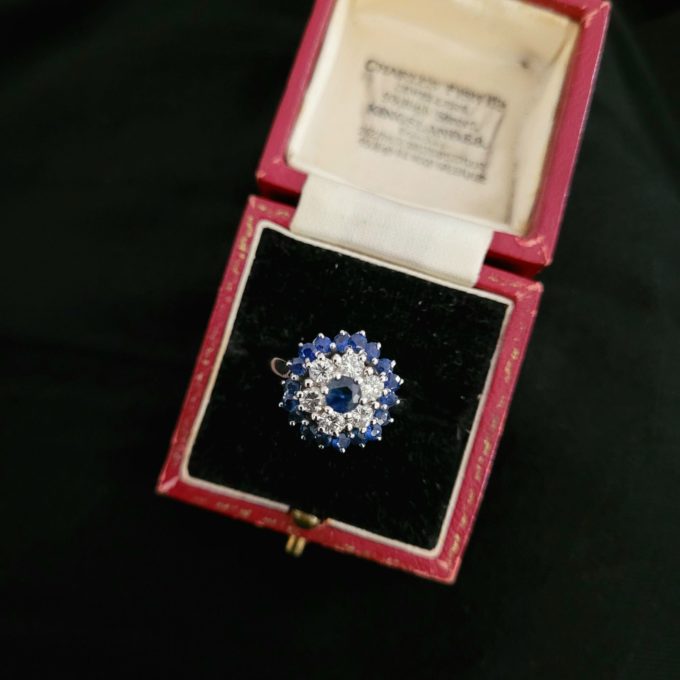 HM 18ct White Gold, Diamond and Sapphire Cluster Ring
