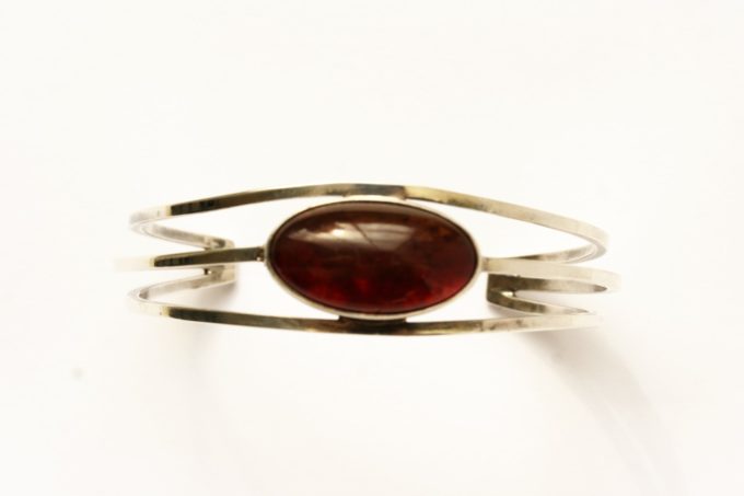 Sold Vintage Scandinavian Sterling Silver Amber Bangle - N.E.FROM of Denmark c1960