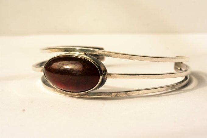 Sold Vintage Scandinavian Sterling Silver Amber Bangle - N.E.FROM of Denmark c1960 - Image 2