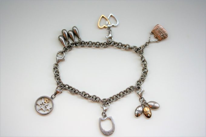 Sterling Silver Charm Bracelet with Diamond Set Charms