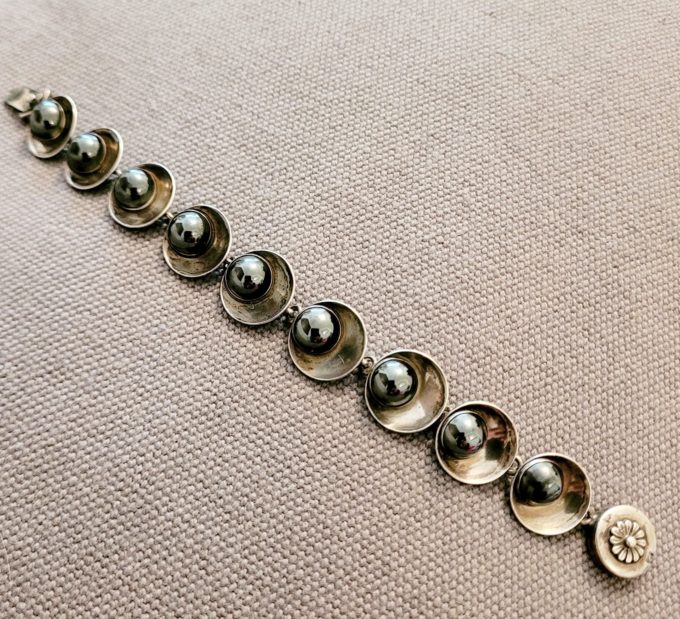 Vintage Scandinavian Sterling silver and Hematite Modernist Bracelet by Niels Erik From N.E.From Denmark circa 1960s - Image 2