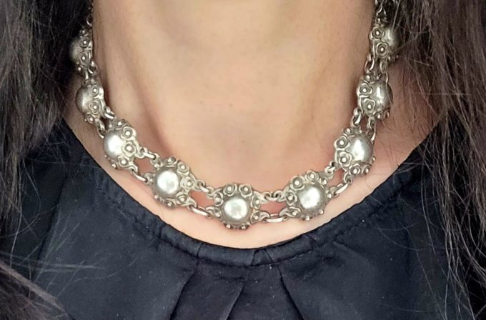 Vintage Scandinavian Sterling Silver Denmark Danish Necklace Choker by SK circa 1950s - Image 4