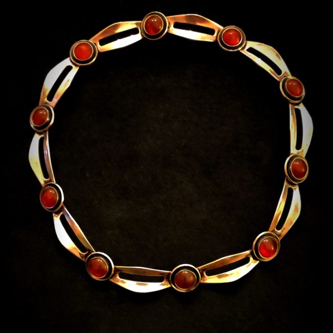 Vintage N.E. FROM Sterling Silver and Amber Swag Necklace circa 1960s