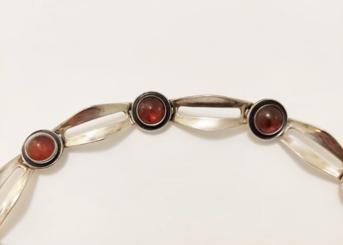 Vintage N.E. FROM Sterling Silver and Amber Swag Necklace circa 1960s - Image 3