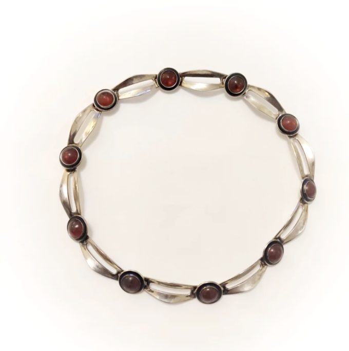 Vintage N.E. FROM Sterling Silver and Amber Swag Necklace circa 1960s - Image 4