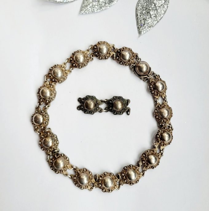 Vintage Scandinavian Sterling Silver Denmark Danish Necklace Choker by SK circa 1950s - Image 2
